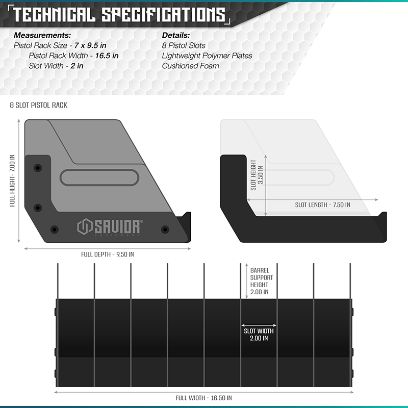Väska Savior Equipment Pistol Rack 8-slot Svart